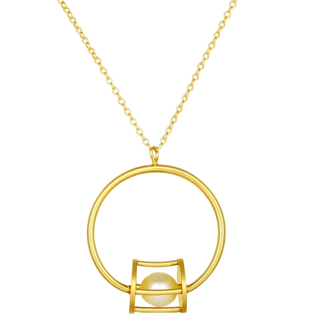 Brass 22k gold plated Necklace, Pearl pendant necklace, Unique designer jewelry